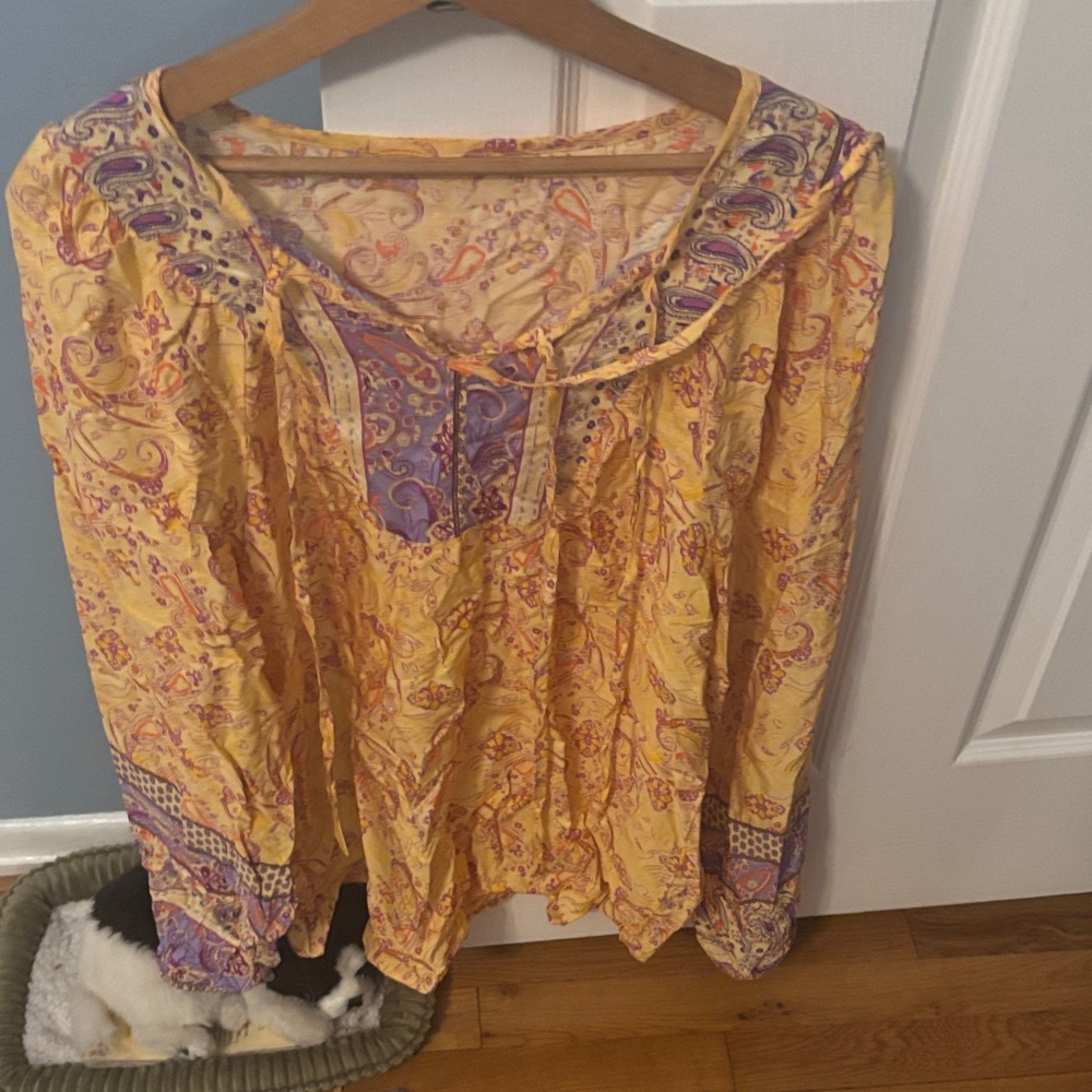 Yellow Paisley Long-Sleeve Peasant Top
